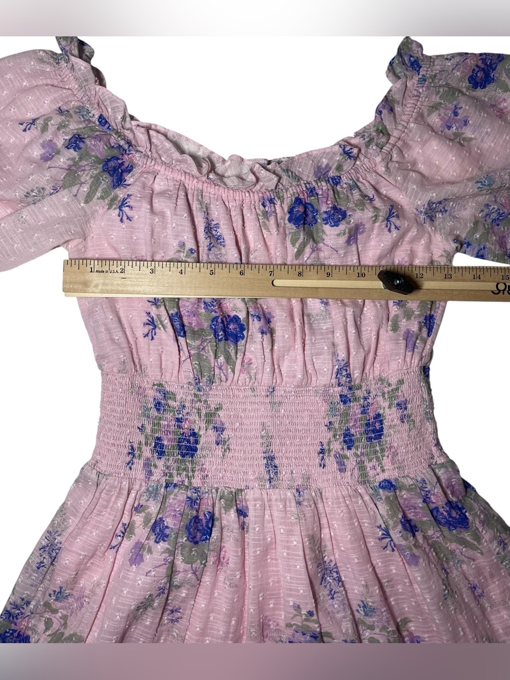 LoveShackFancy Lai Mini Dress Pink Floral Smocked Cotton Puff Sleeve S - Picture 6 of 10